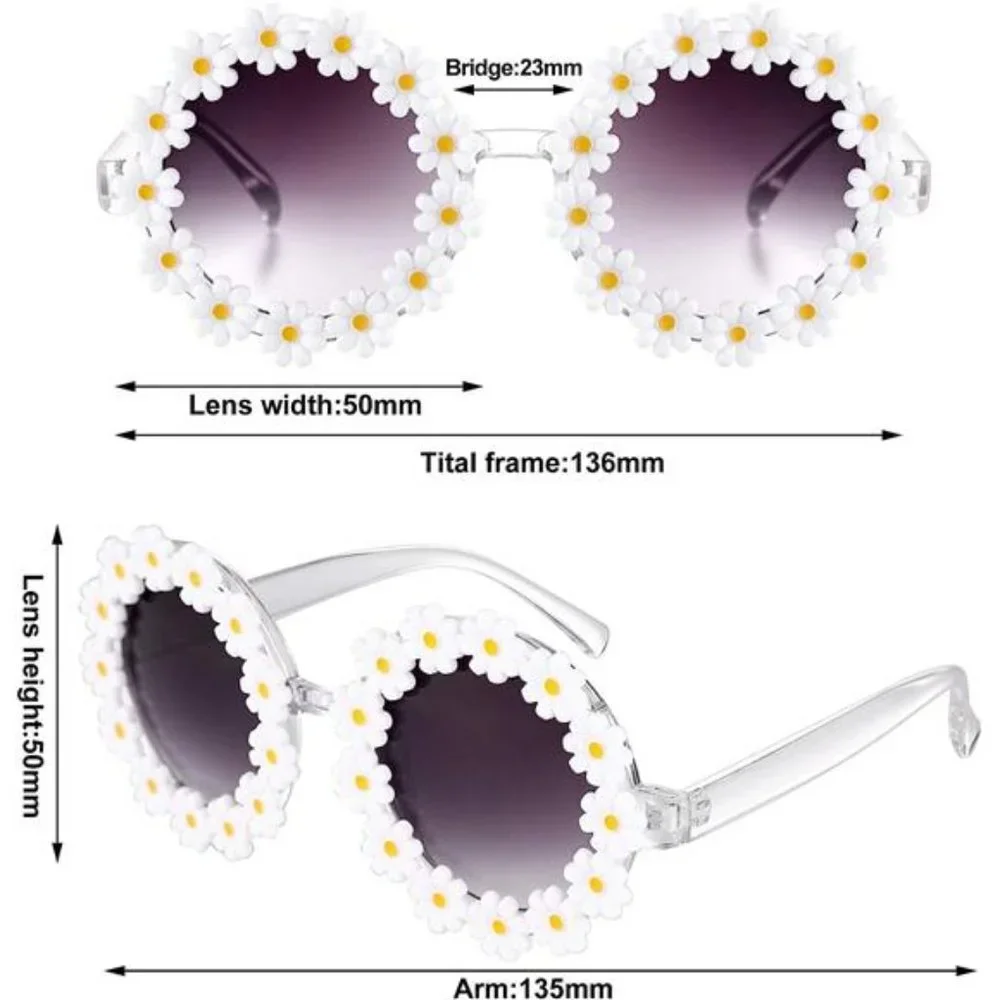 3 Packs Retro Daisy Sunglasses for Women Flower Round Disco Sunglasses Floral